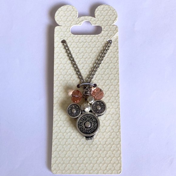 Vintage Disney Hidden Mickey Mouse Ears Locket Necklace Silver Tone Pink 30" - Picture 5 of 14